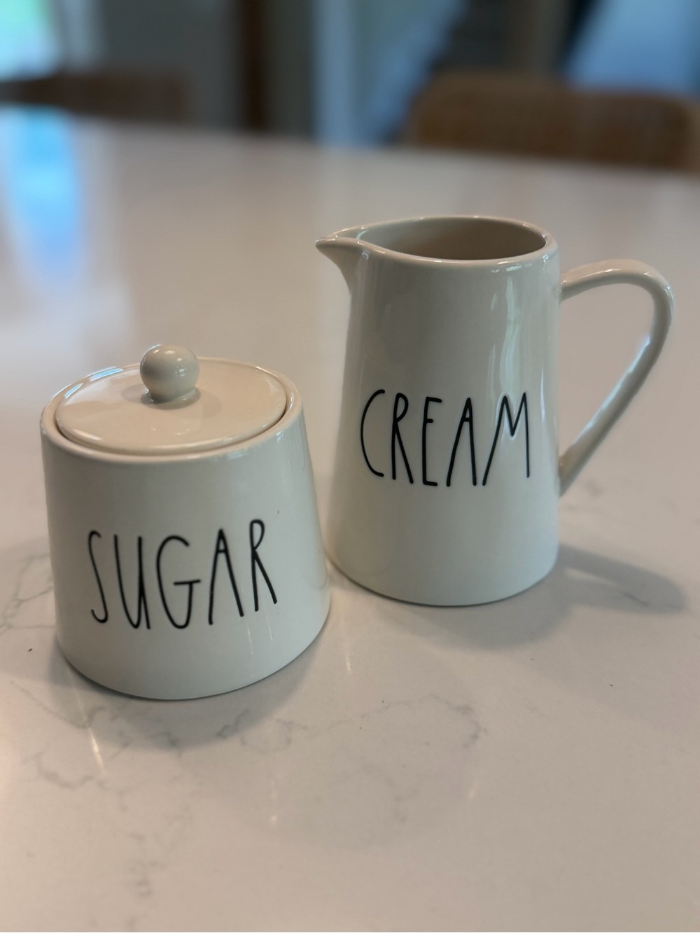Rae Dunn White Ceramic Cream Pitcher & Sugar Jar with Black Lettering